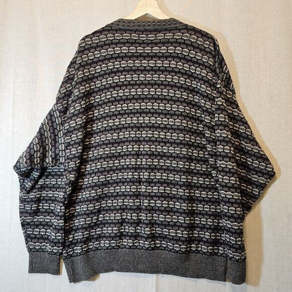 Vtg Jantzen Mens Cardigan Sweater Made in USA Grey Geometric Boxy Grandpa XL - Picture 6 of 7